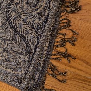 Vintage Large Patterned Blue and Gold Scarf